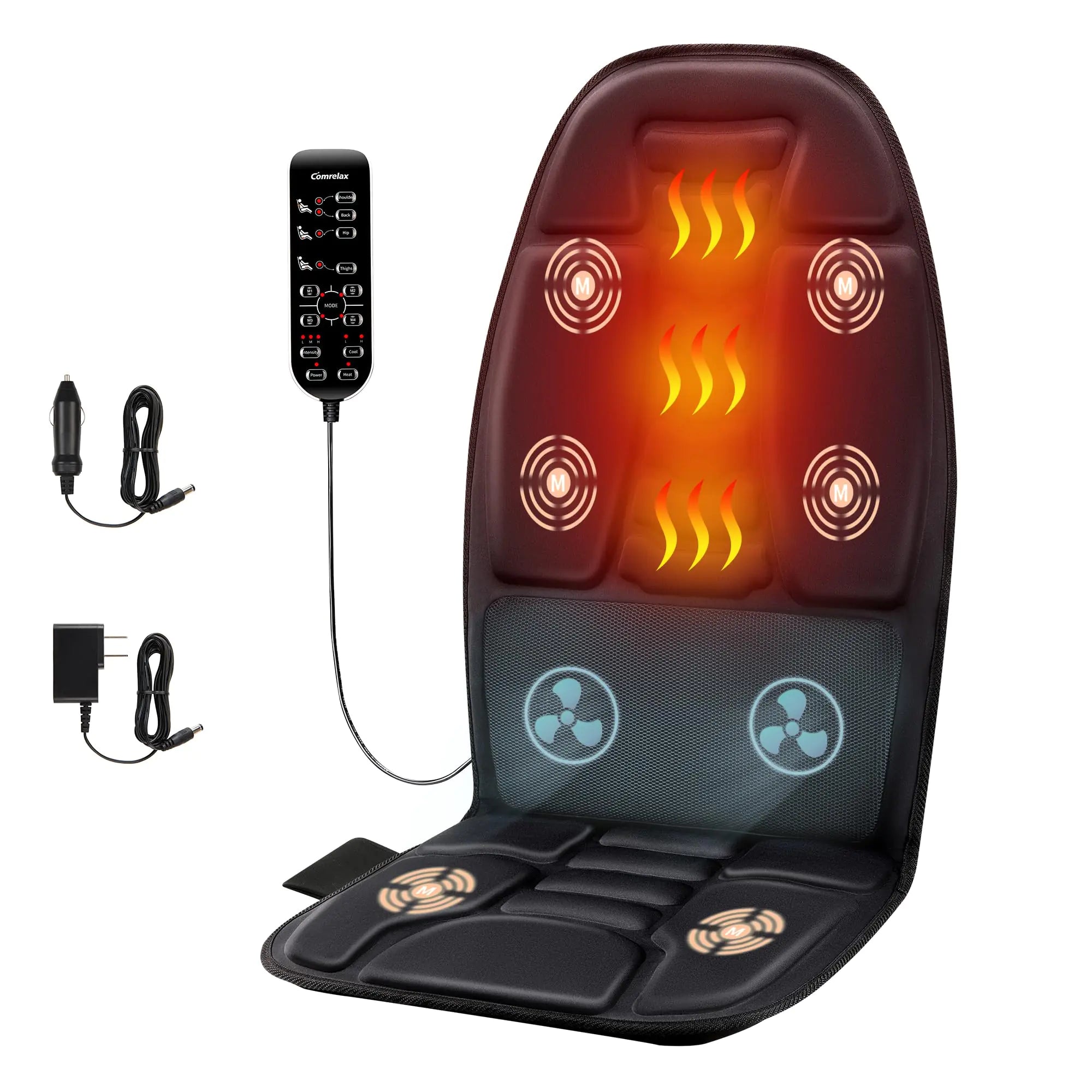 comrelax Back Massage Chair Pad Deep Tissue Vibration Seat Massage Cushion 2 Levels Cooling or Heat Back Massage for Muscle Fatigue Stress Relief