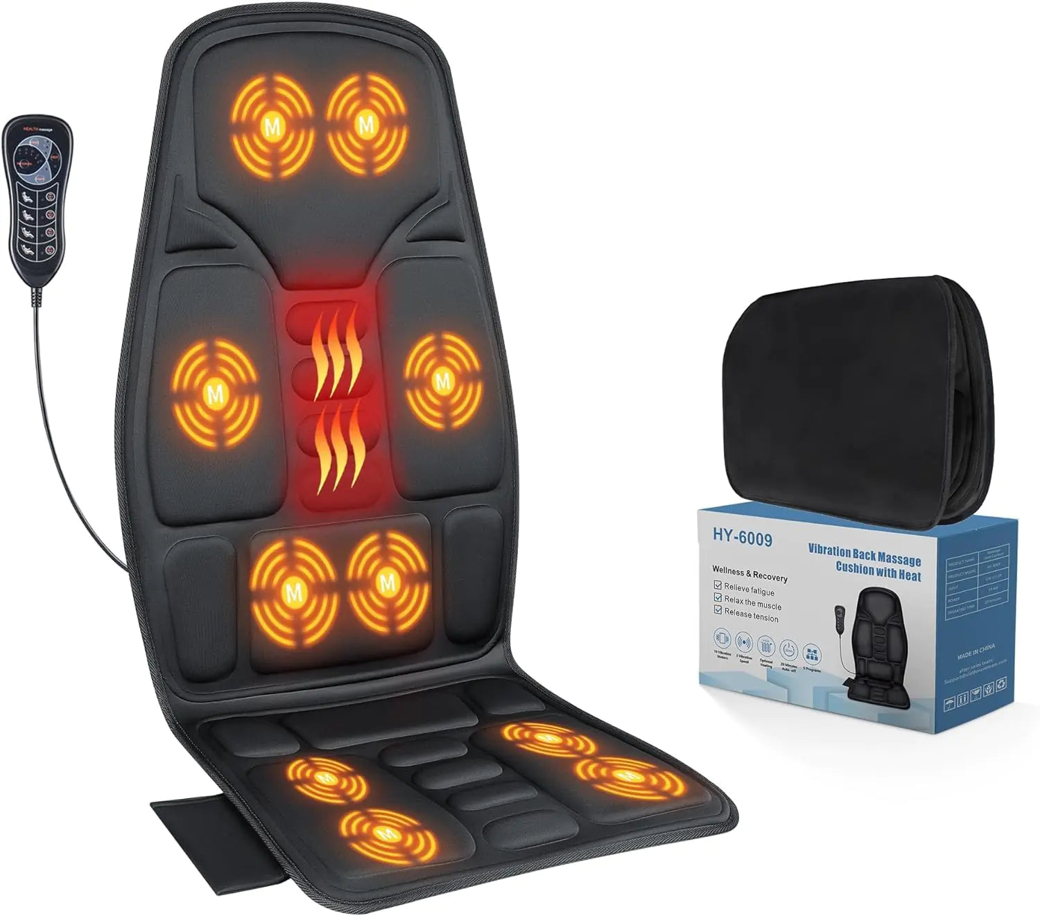 SLOTHMORE Back Massage Chair Pad Back Massager with Heat for Pain Relief Chair Massager for Full Body Massage Deep Tissue Vibration Massger with 2 Adapters Chair Massager for Office and Recliner