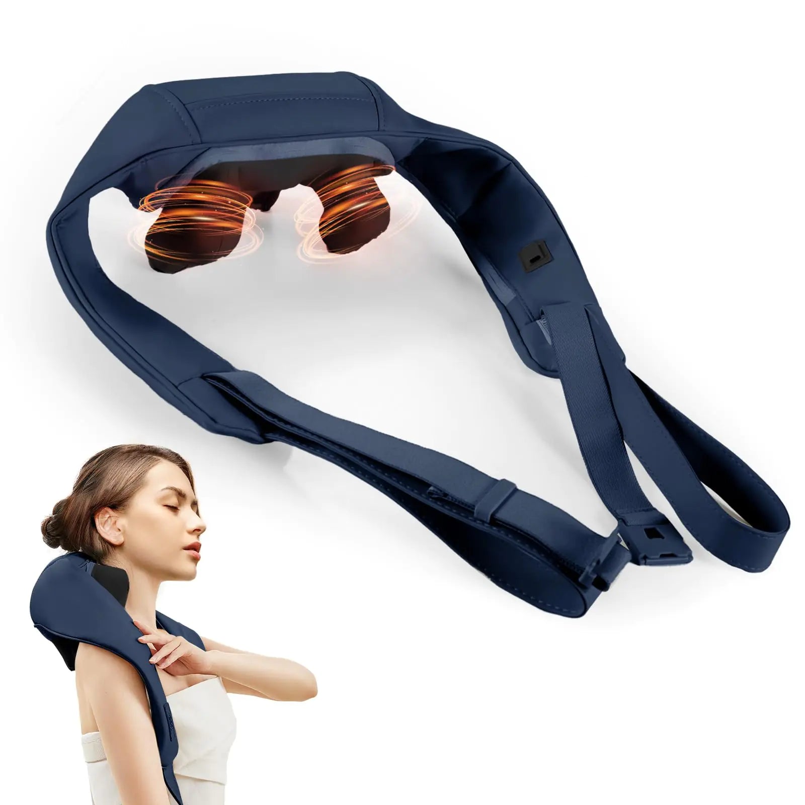 CareTech Shoulder and Neck Massager with Heat for Pain Relief Deep Tissue 6 Massage Hands 3D Electric Shiatsu Back Massager Portable Cordless Kneading Massage Pillow for Relaxing Gift Navy Black