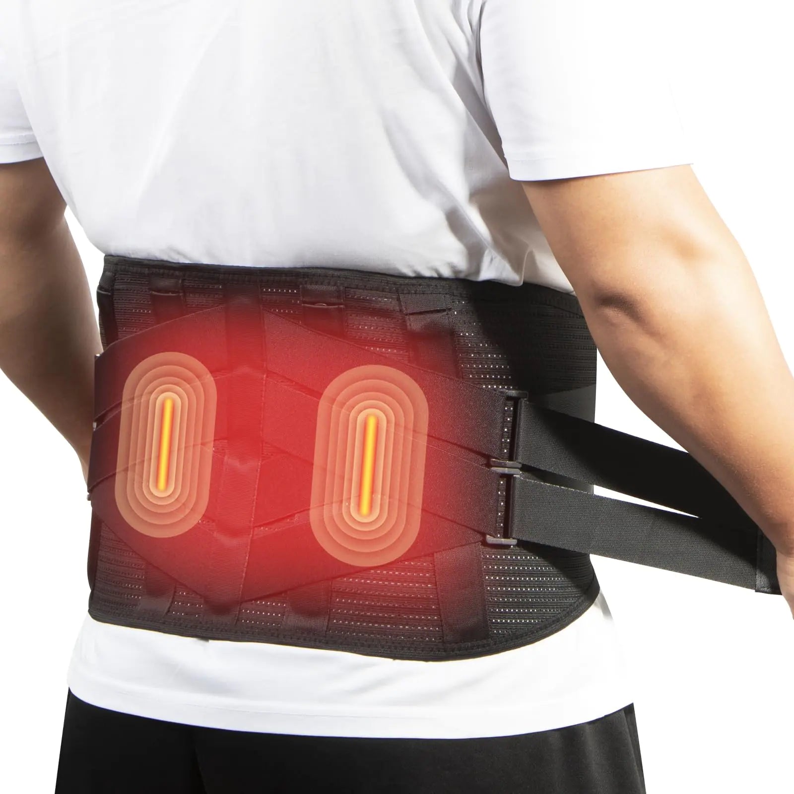 Oramuon Heating Pad Back Brace with Heat and MassageHeated Back Massage with Rechargeable Battery Heat Back Support Belt for Men Women Heated Back Brace Heating Pad with Massager for Back L