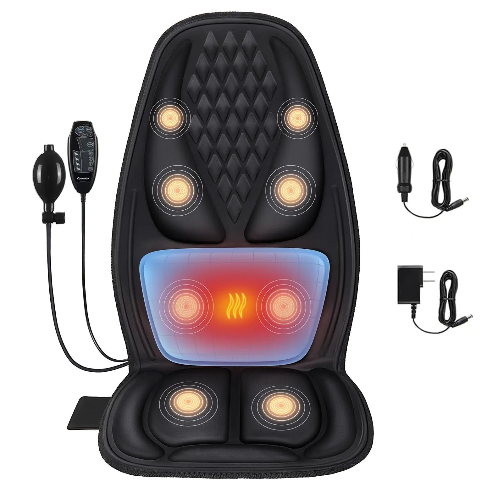 comrelax Back Massager with Heat 3D Lumbar Support Massage Chair Pad Chair Massage Seat Cushion with 8 Vibration Motors Full Back Massage for Home Office Use Gifts for Men Women